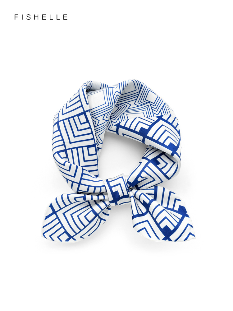 Ascot Neck Scarf - Lenço de seda estampado geométrico para