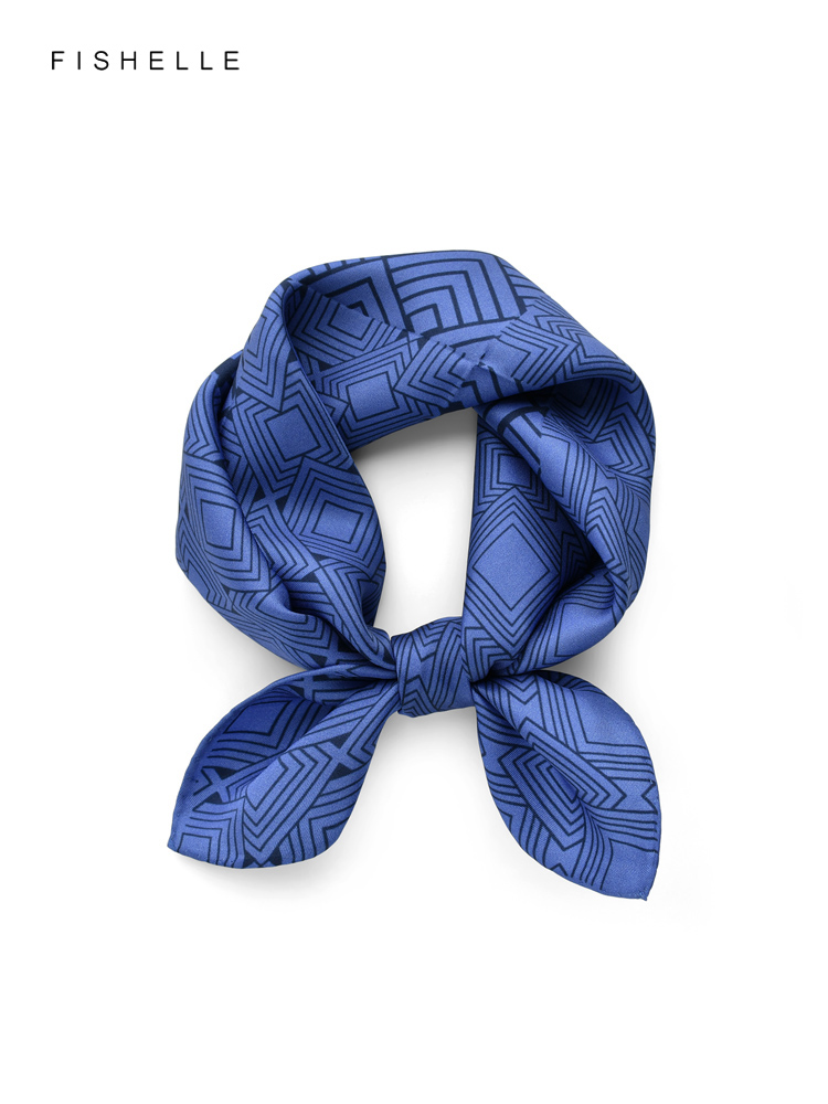 Lenço de seda estampado geomét - Ascot Neck Scarf avaliação e preço